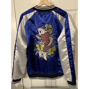 Kayden k Koi Fish Baseball Style Jacket Full Zip‎ Blue White Sz XL
